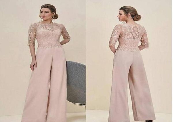 

elegant lace two pieces mother of the bride pants suit sheer neck illusion sleeves hollow back prom jumpsuit evening gowns plus si3234323, Black;red