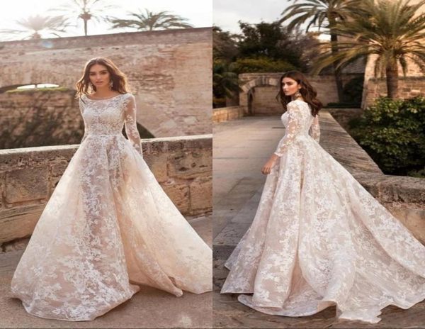 

new vintage wedding dresses scoop neck lace appliqued a line long sleeves country plus size vestido de novia7322382, White