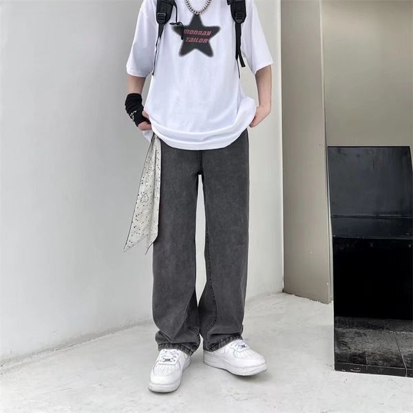 

women s jeans men and women high street straight retro wash brand all match mopping old trousers 230701, Blue