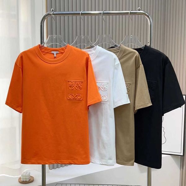 

men's summer t-shirt high version lowe brand designer short sleeve relief men's and crewneck pure cotton matte wear comfort, White;black