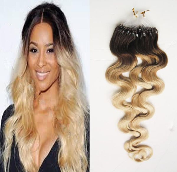 

brazilian body wave hair micro ring 4613 ombre micro hair extensions 100g remy micro ring beads human hair extensions9224763, Black