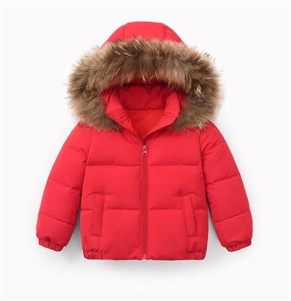

winter childrens coat fur collar hooded kids clothes baby boys girls thickened down jacket y0912 2010226017068, Blue;gray