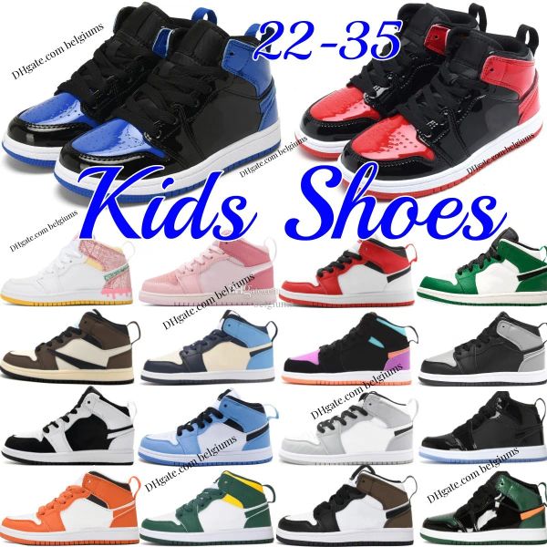 

1s kids shoes 1 basketball mid sneakers toddlers boys bred high girls royal pine green trainers children digital pink shoe kid youth chicago, Black