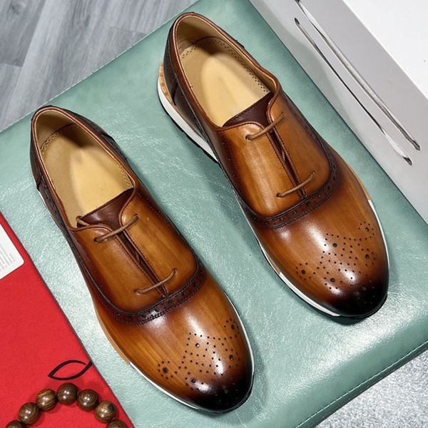 

dress shoes brand mens casual sneakers genuine leather laceup comfortable oxford fashion breathable outdoor walking brogues for men 230703, Black