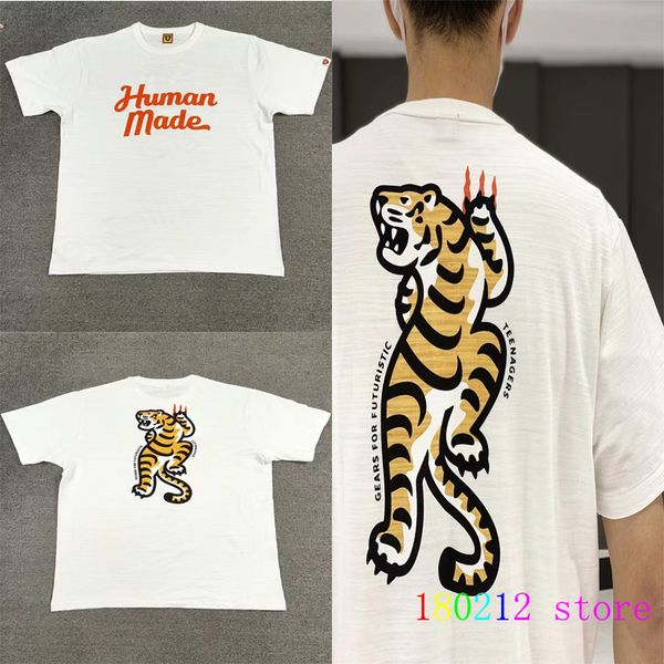 

men's t-shirts big yellow roar tiger print human made streetwear casual men women t-shirt summer short sleeve 230701, White;black