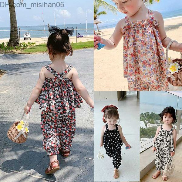 

clothing sets clothing sets summer girls back crossflower suspender nine point pants baby children clothes suit fashion kids outfit z230703, White