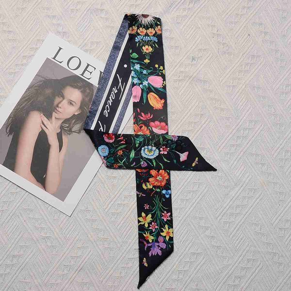 

scarves 2023 brand design floral silk scarf fashion scarf women skinny bag scarves girl wrist towel foulard neckerchief headband j230703, Blue;gray