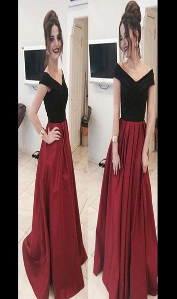 

off shoulder dark red evening dresses off shoulder satin taffeta floor length custom made formal evening dresses formal prom dress1068781, Black;red