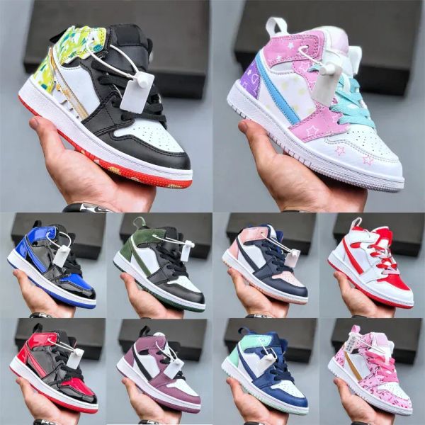

new fashion childrens trainers sneakers infants 1s toddler kids 1 mid basketball shoe kid athletic shoes childrens pine green game royal sco, Black