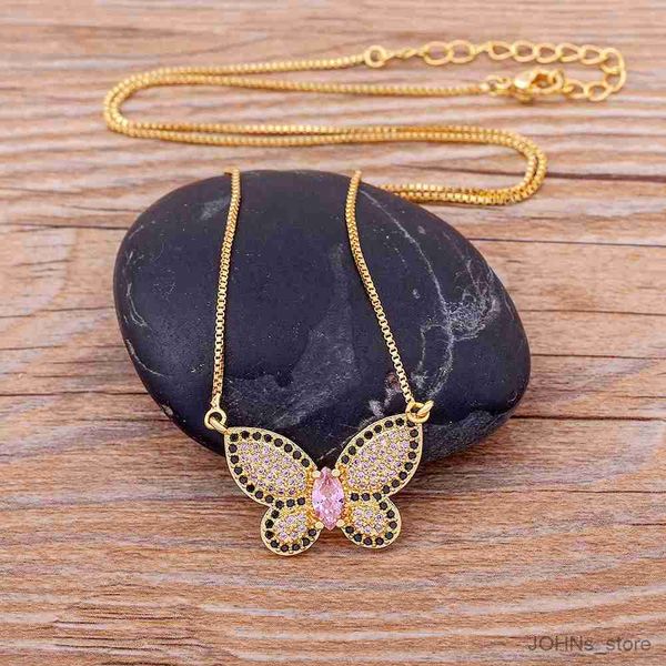 

pendant classic design styles lucky butterfly copper crystal pave pendant chain necklace fashion wedding jewelry gift r230703, Silver