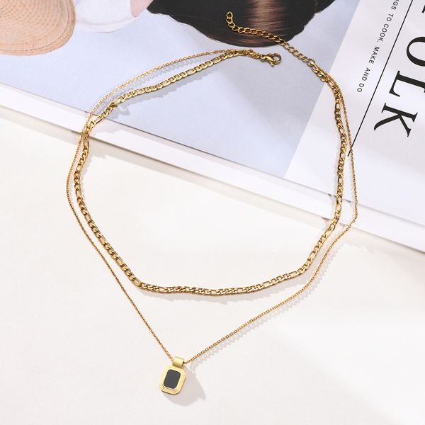 

double drops glue black and white shell necklace square roman black square fold wear european and american fashion, Silver
