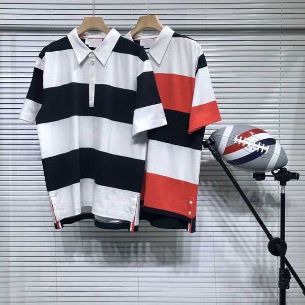 

tb thom men's cotton t-shirt summer classic strip fashion brand tees crew neck shirt mixed-colors big size short sleeve men tee, White;black