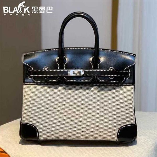 

designer birkins h ermeess crocodile leather handmade black fully handsewn middle ancient canvas with black box leather home silver button 2
