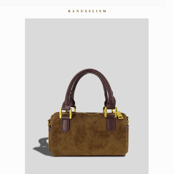 

spring/summer new suede versatile one shoulder oblique straddle small bag pillow bag boston handheld women's bag