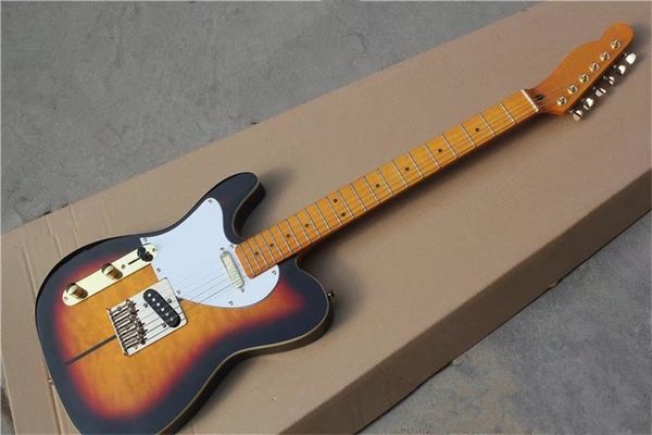 

left handed custom shop tuff dog tele telecaster sunburst electric guitar with merle haggard signature maple fingerboard gold hardwares quil