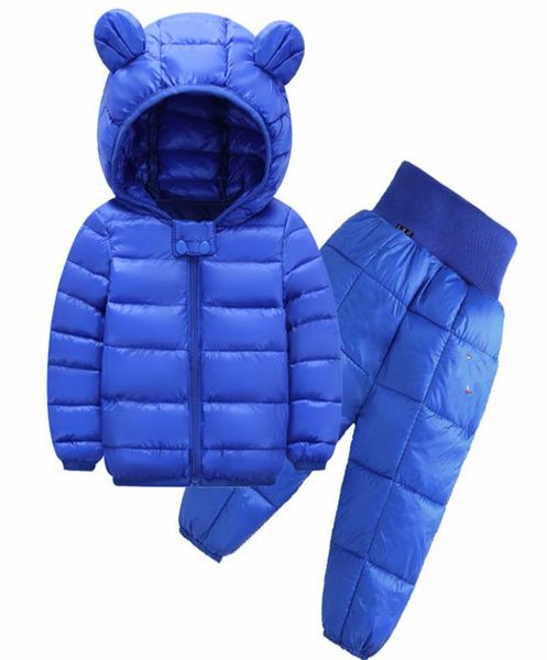 

solid color children039s clothes sets winter baby girls and boys jackets pants suit downcotton kids clothing for 15 years old1061776, White