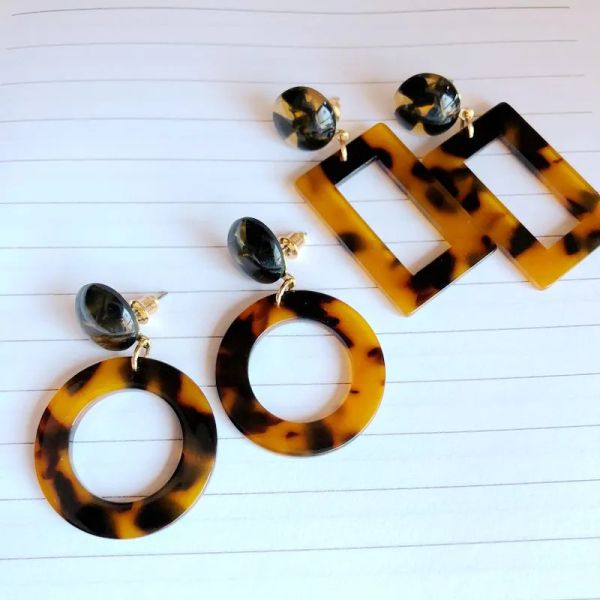 

new sweet tortoise resin leopard round rectangle geometric stud earring, wholelsale popular cute elegant earrng, Golden;silver