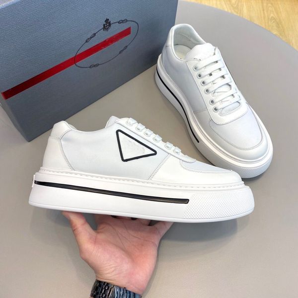 

luxury brushed leather macro men sneakers shoes re-nylon fabric rubber sole white black platform skateboard comfort walking eu38-46