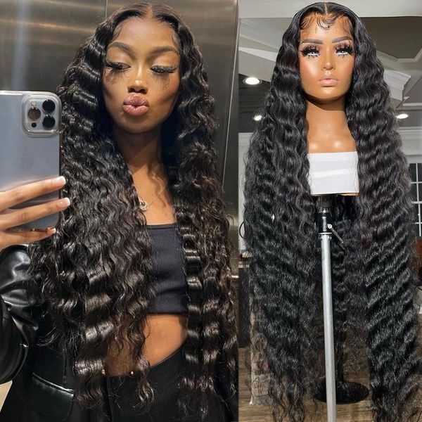 

wool roll 26 inch deep wave hd transparent lace frontal wigs for women human hair 13x4 deep wave lace front wig 180 density lace, Black;brown