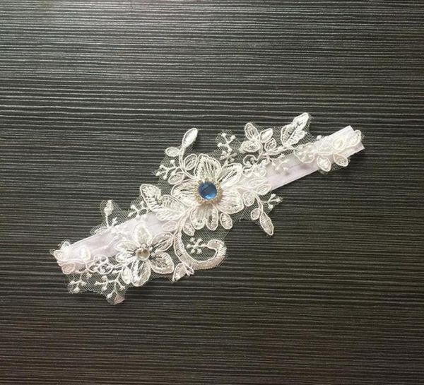 

garter for women princess cosplay wedding accessories party bridal lace floral leg ring loop garters blue crystal3652649, White