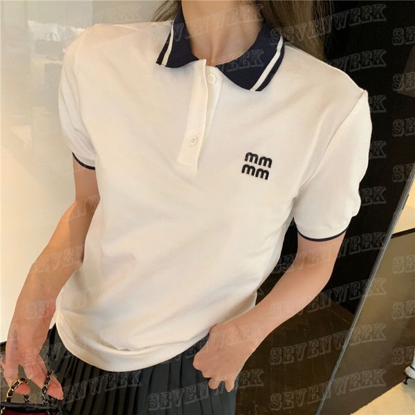 

letter embroidered polos t shirts for women fashion sumemr short sleeve polo shirt sweet girl tshirt tees, White