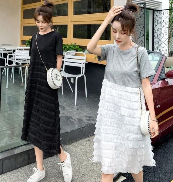 

1989 maternity dress summer o neck cotton short sleeve loose stylish dress for pregnant women mom y5as6896094, White