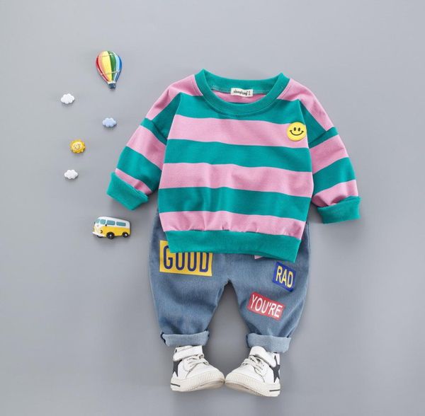 

cotton autumn casual striped kid suit children tshirt floral long pants 2pcs set7573757, White