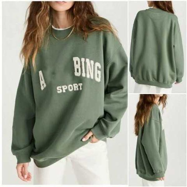 

2023ss new designer sweatshirt fashion hoodie cotton classic letter hand embroidered round neck green loose pullover jumper sweater for wome, Black