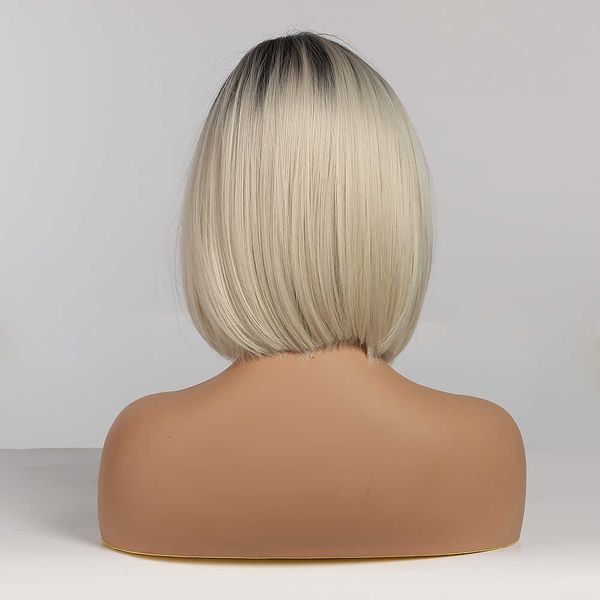 

nxy short blonde ombre bob wigs for women heat resistant synthetic wigs high temperature fiber straight bob wig cosplay 230619, Black;brown