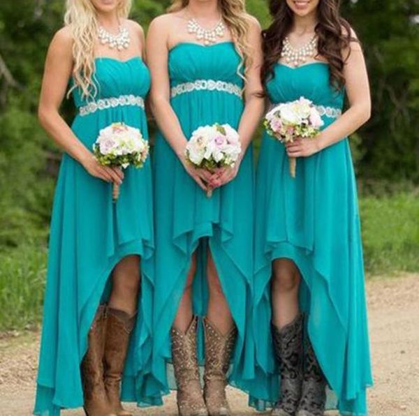 

blue bridesmaid dresses sweetheart neckline with crystal belt pleats a line chiffon pleats high low bridesmaid dress7567205, White;pink