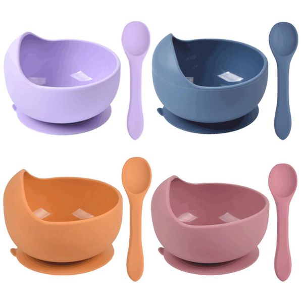 

infant feeding sets toddler silicone bowl spoon set utensils baby silica gel solid nonslip suction bowls spoons newborn waterproo2740474