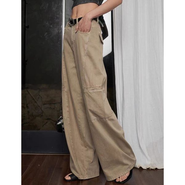 

women s jeans khaki women high waisted solid baggy pants american fashion streetwear denim autumn y2k style straight wide leg trouser 230701, Blue