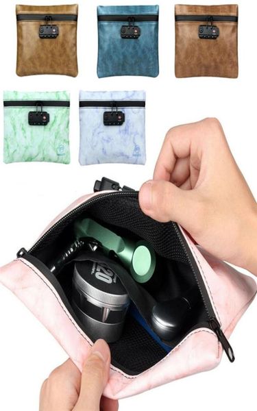 

smoking smell proof bag pu tobacco pouch with combination lock for herb odor proof stash container case storage drop 4851693