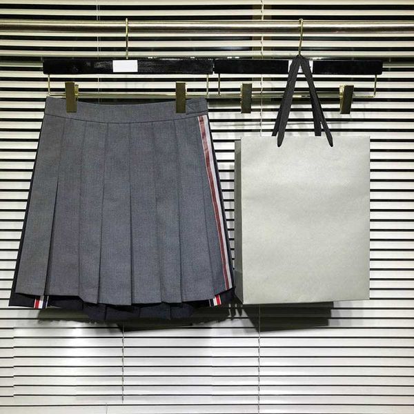 

tb thom women's luxury brand classic s waist design water proof korean popular stripe pleated skirt, Black