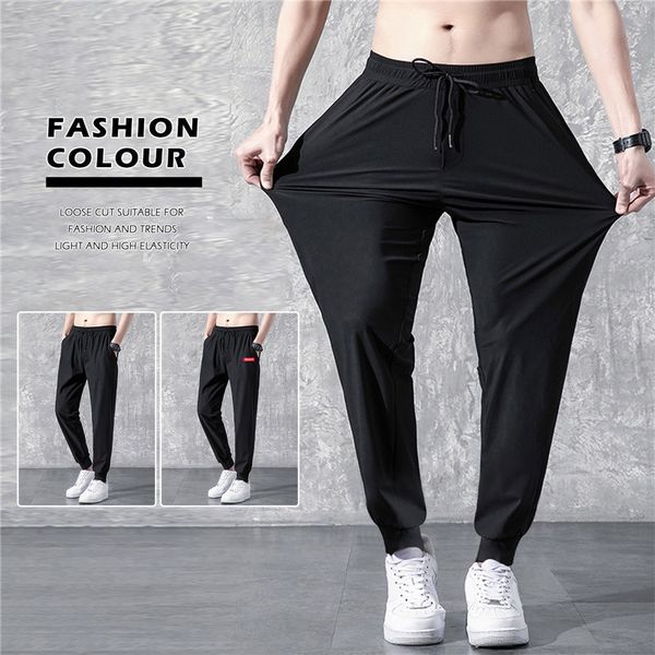 

men s pants men s summer thin korean trend straight tube loose ice silk elastic sweatpants for boys spring autumn trousers 230701, Black