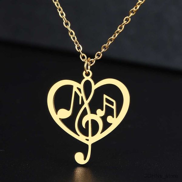 

pendant stainless steel love music pendant chain collar charm fashion necklace for women jewelry wedding gift 1pcs r230829, Silver