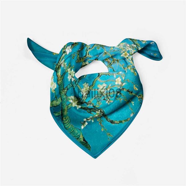

scarves van gogh oil painting silk scarf fashion women scarf 53cm square scarves head scarf neck tie band professional neckerchief j230801, Blue;gray
