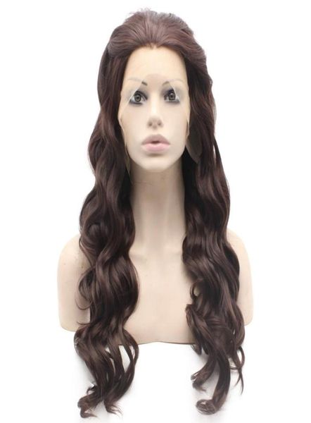 

long wavy dark auburn heat friendly natural lace front synthetic wig3601664, Black