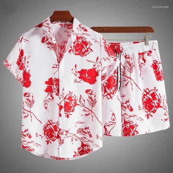 

men's tracksuits 2023 summer men sets printed short sleeve mens loose national style shirt shorts clothing casual two pieces set, Gray