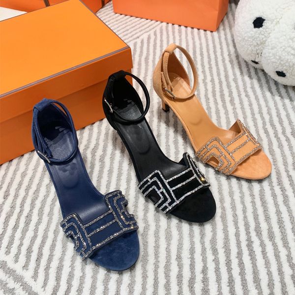 

designer sandals women high heels calfskin leather sandal classic stiletto heel santorini legend shoe flat wedge heel shoes 35-40, Black