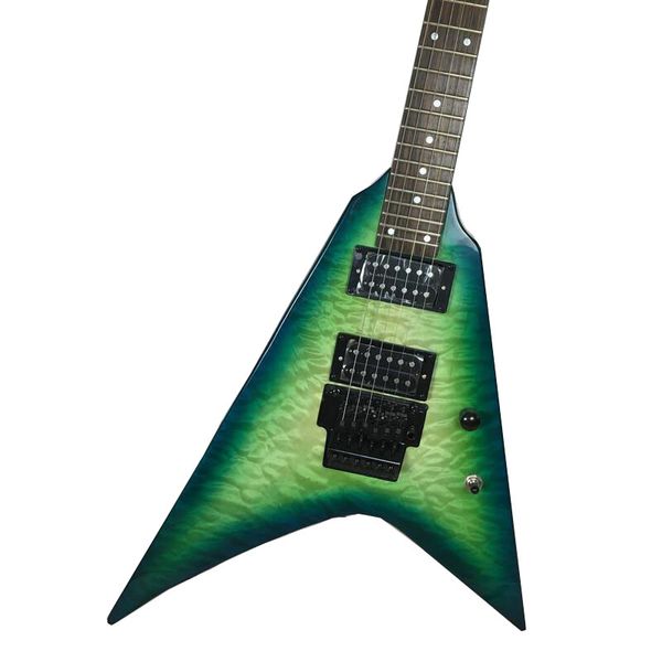 

factory customization swallowtail shaped green electric guitar top