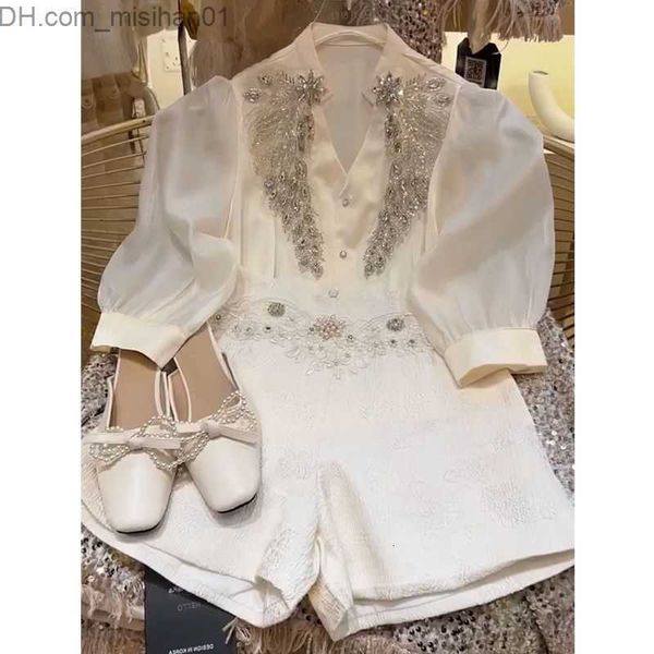 

women's two piece pants women s two piece pants jacquard wide leg white shorts korean v neck puff short sleeve shirt women 2 sets sprin