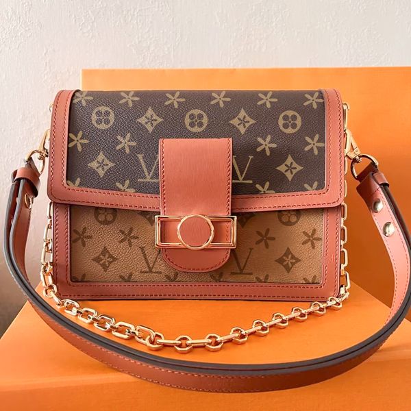 

womens louvis dauphine brown flower cross body messenger bag mens m45958 luxury designer tote handbags clutch bags 2 size m45959 genuine lea