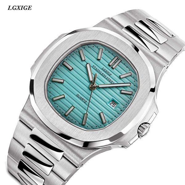 

in the new langsheg watch sky blue men's youth fashion all-steel, Slivery;brown