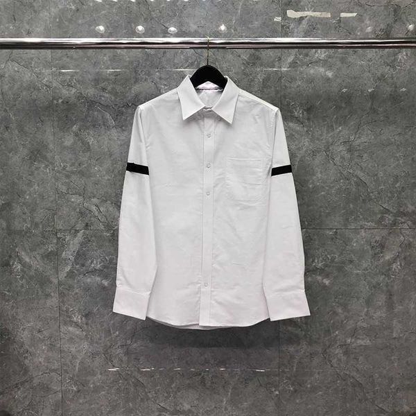 

tb thom men's shirt fashion brand black striped design solid luxury brand casual oxford fit long sleeve shirts, White;black