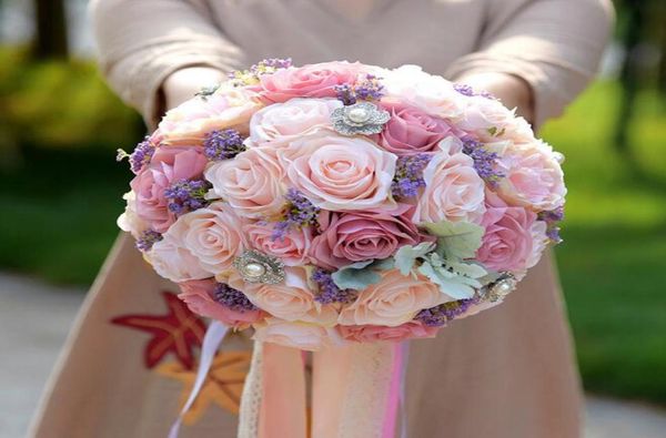 

silk wedding bouquet artificial home party deco flowers bridal bouquet rose and pink hydrangea wedding bouquet de mariage3678582