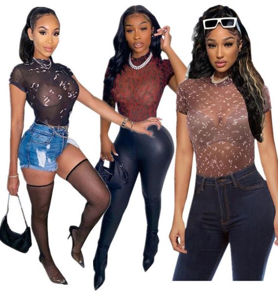 

classic letter women tshirt bodycon short sleeve seethrough t shirt summer oneck elastic tshirts fashion gauzy tshirts de3667997, White