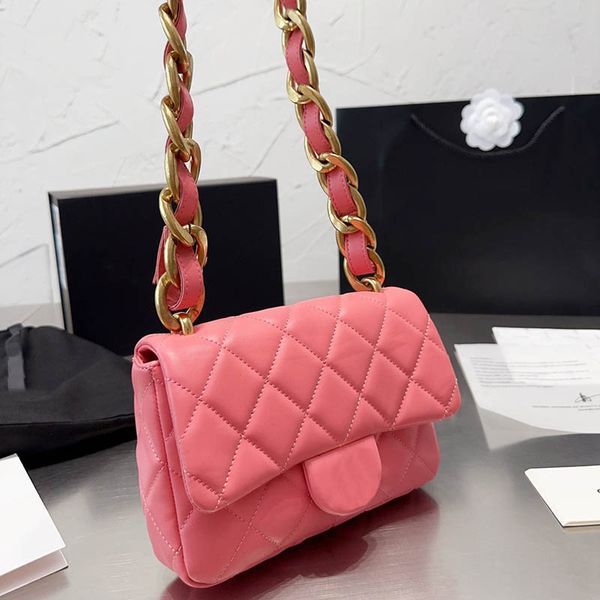 

metal thick chain women classic flap crossbody bag leather quilted trend shoulder designer bag gold hardware luxury handbag coin purse three