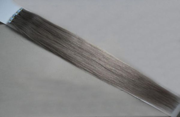 

grade 8a ape extensions grey 40pcs skin weft hair extensions straight grey virgin hair invisible seamless remy tape in extensions5679627, Black