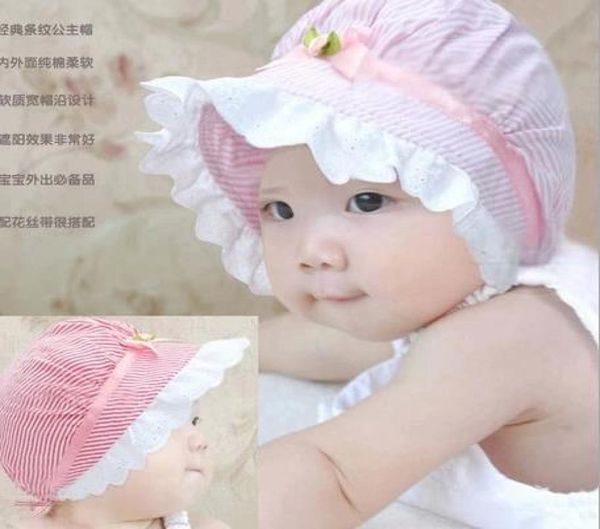 

new beanie hat cap infant baby girl flower polka stripe lace summer sun hats kids hair accessory princess cotton sunhats visor5041217, Yellow